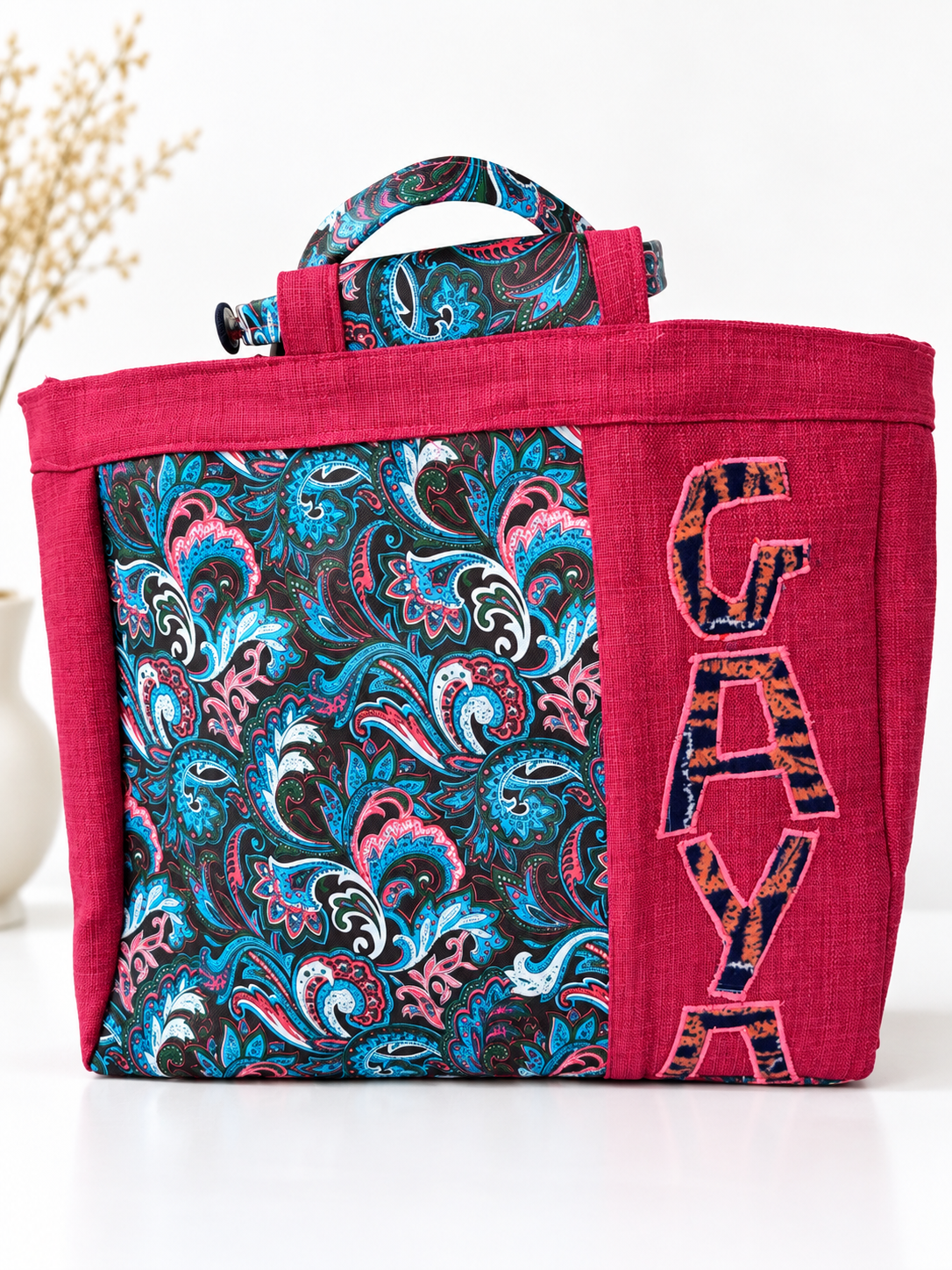 Sac cabas artisanal GAYA – Fuchsia imprimé paisley